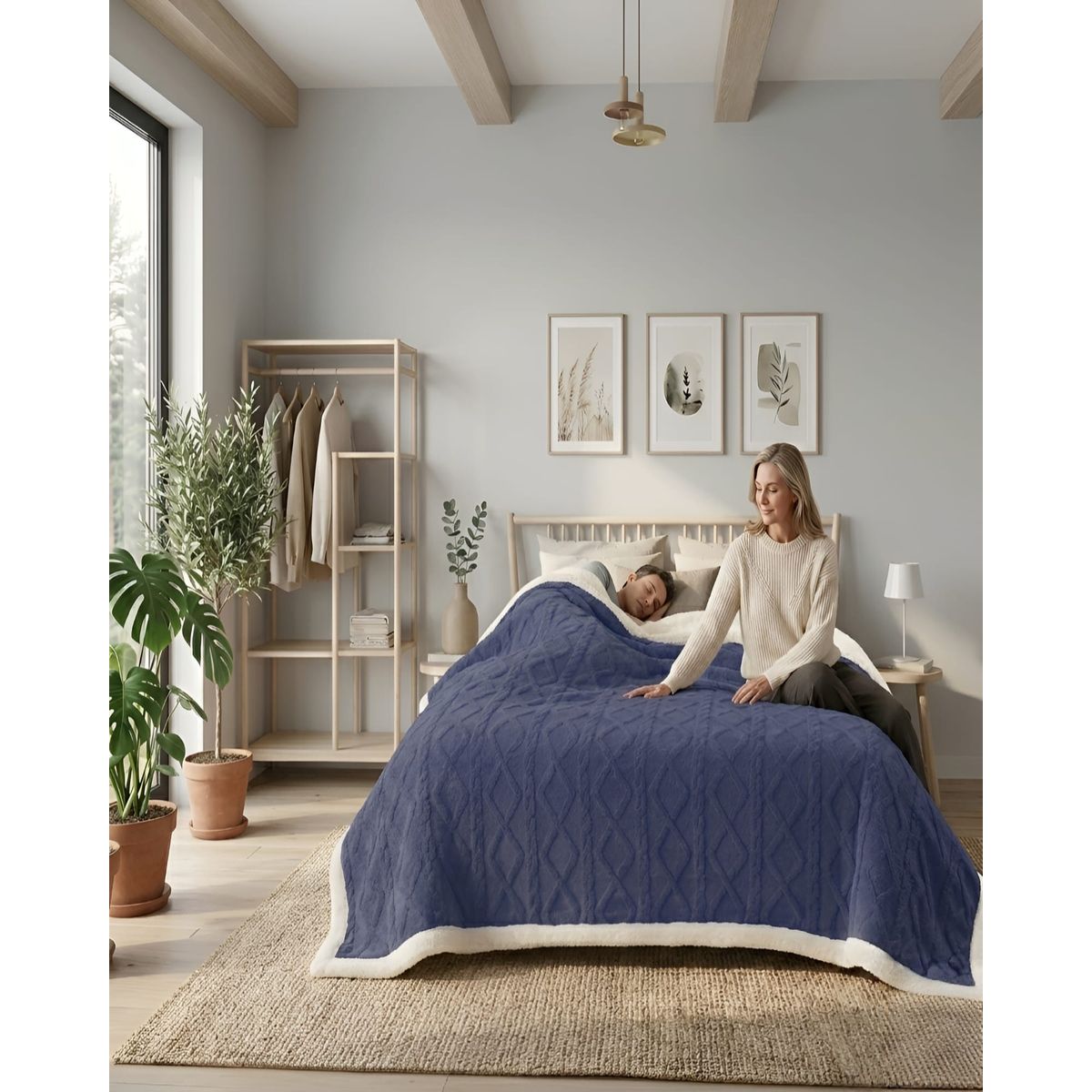 GENERICO - Frazada Sherpa Ultra Suave Con Relieve De Diamantes Plaza Y Media