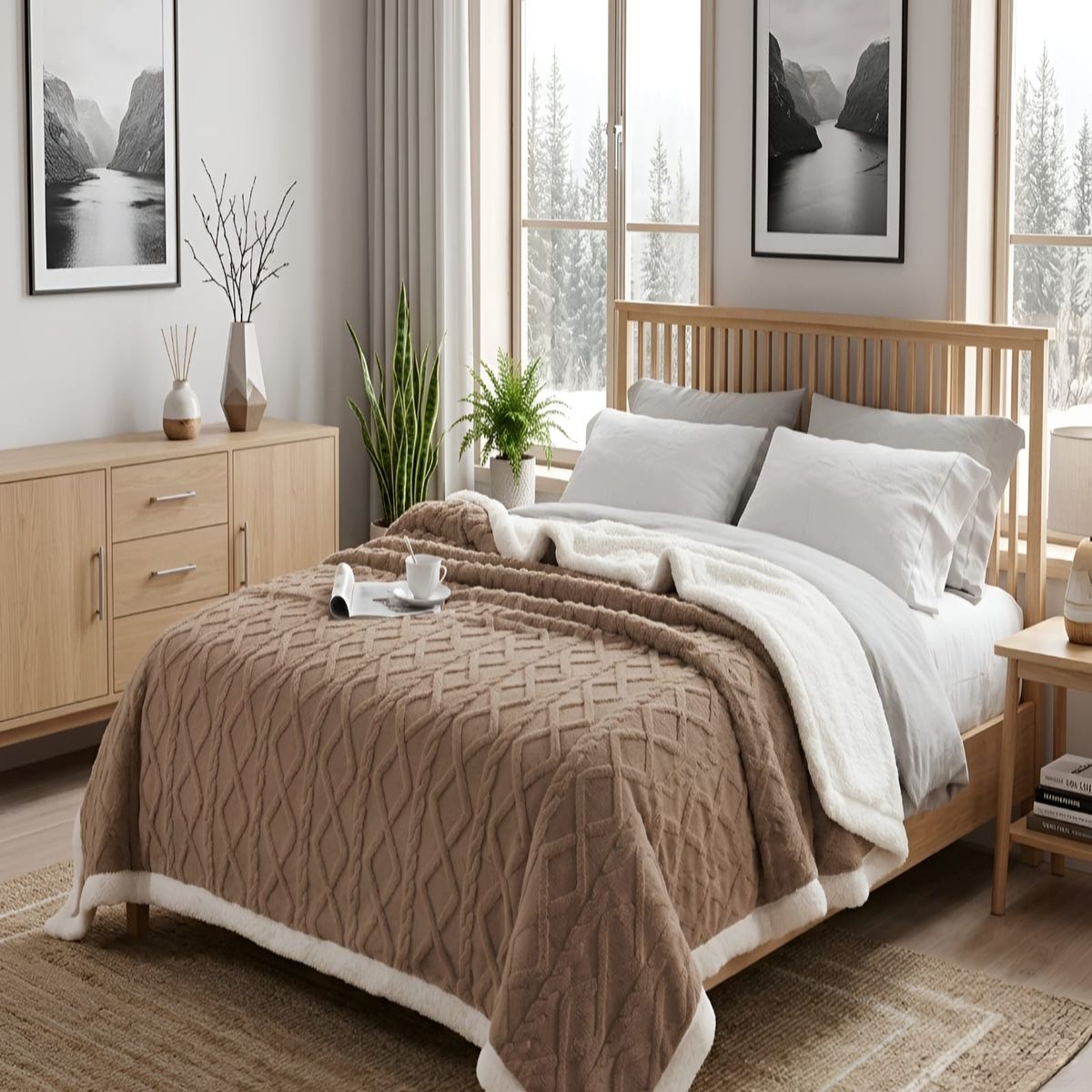 GENERICO - Frazada Sherpa Ultra Suave Con Relieve De Diamantes Plaza Y Media