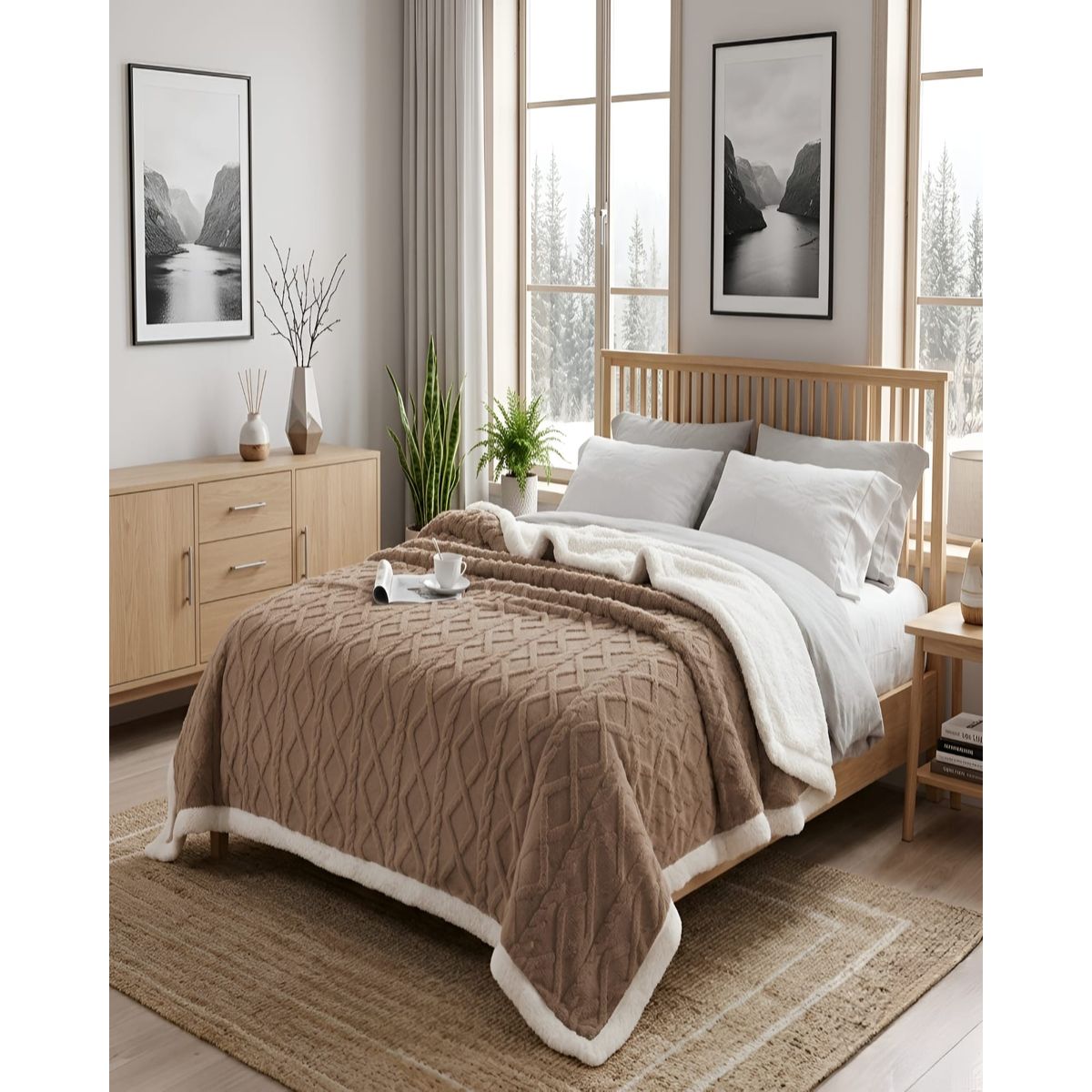 GENERICO - Frazada Sherpa Ultra Suave Con Relieve De Diamantes Plaza Y Media
