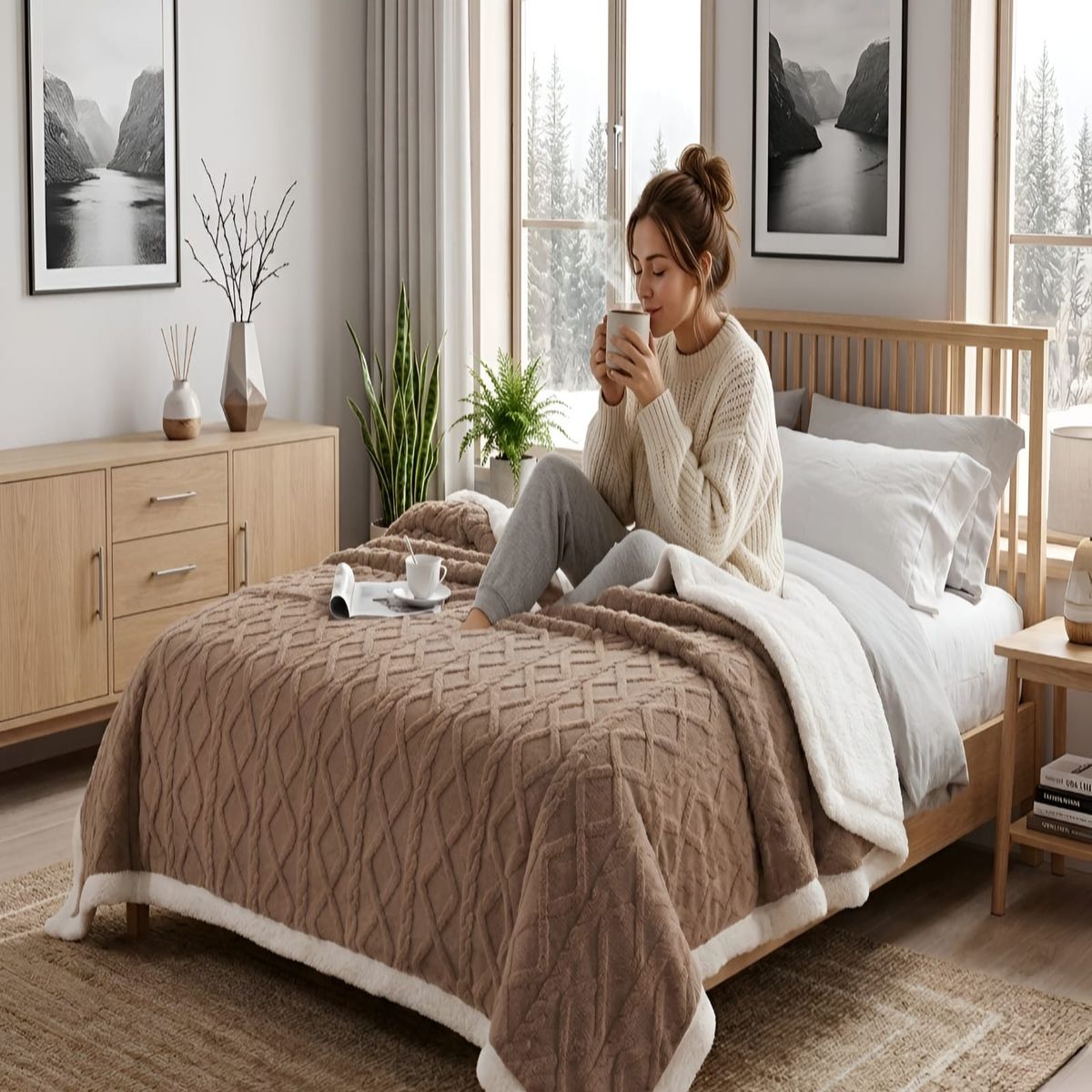 GENERICO - Frazada Sherpa Ultra Suave Con Relieve De Diamantes Plaza Y Media
