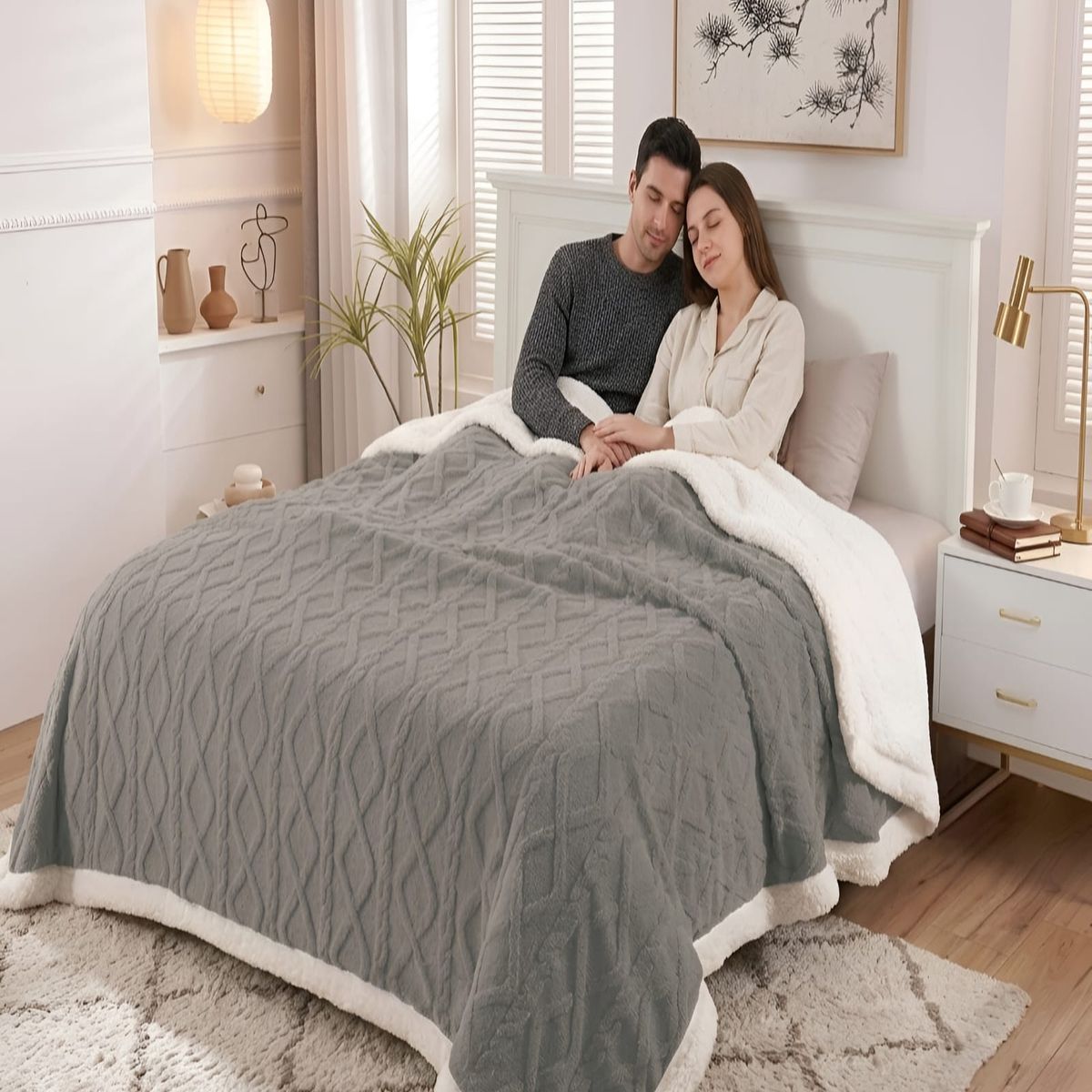 GENERICO - Frazada Sherpa Ultra Suave Con Relieve De Diamantes 2 plazas