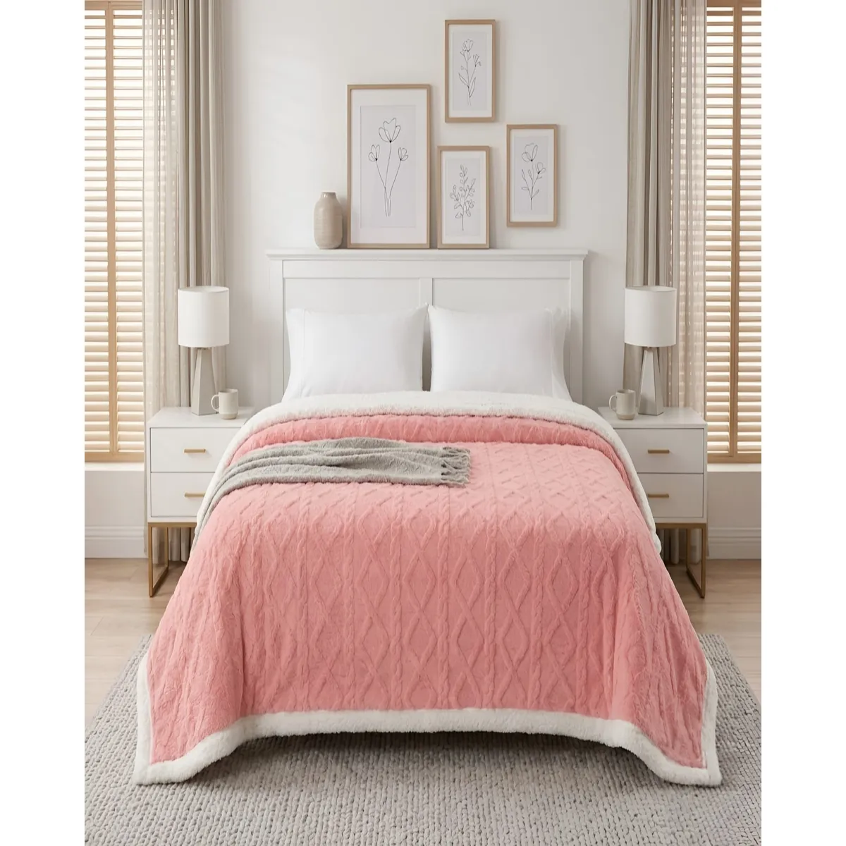 GENERICO - Frazada Sherpa Ultra Suave Con Relieve De Diamantes King