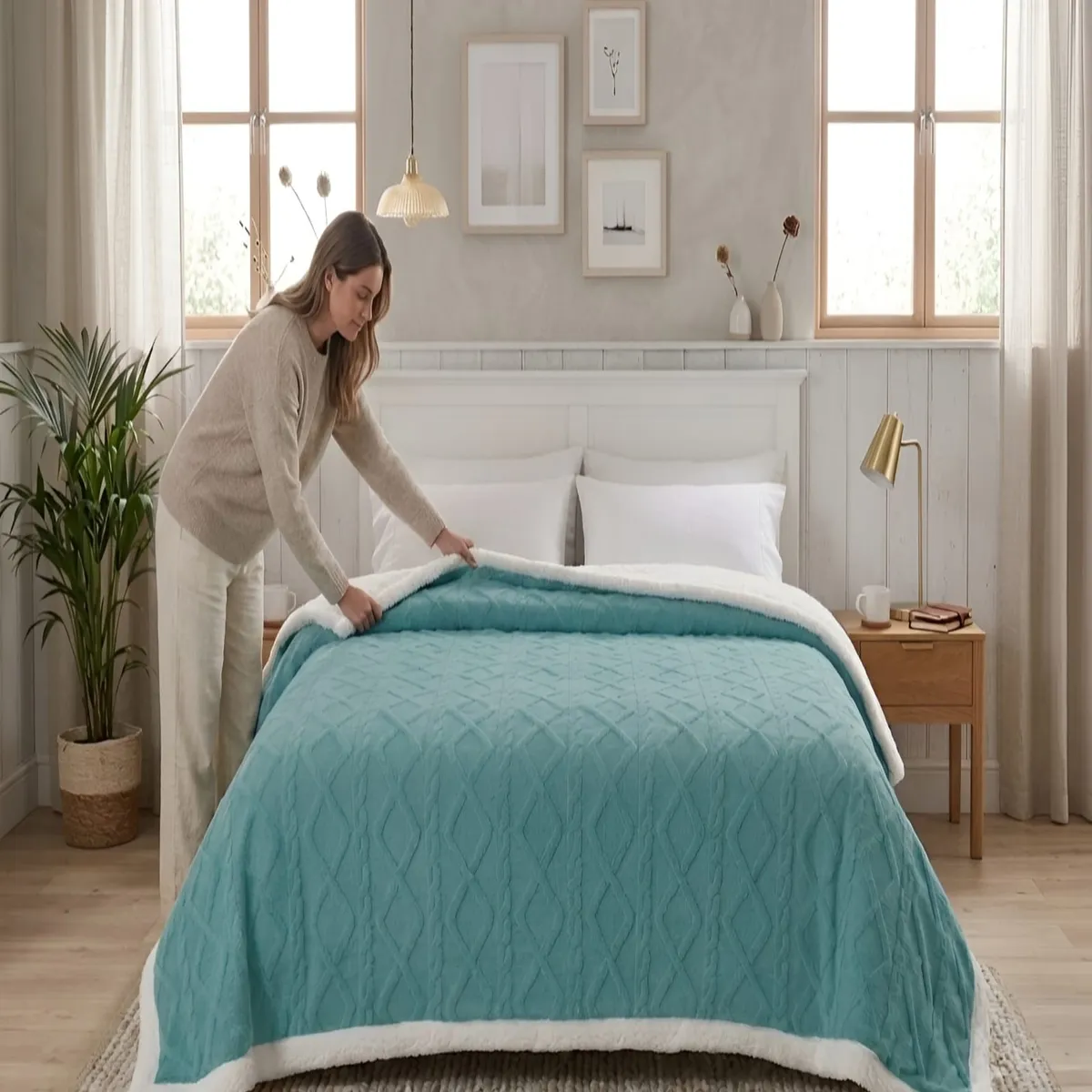 GENERICO - Frazada Sherpa Ultra Suave Con Relieve De Diamantes King