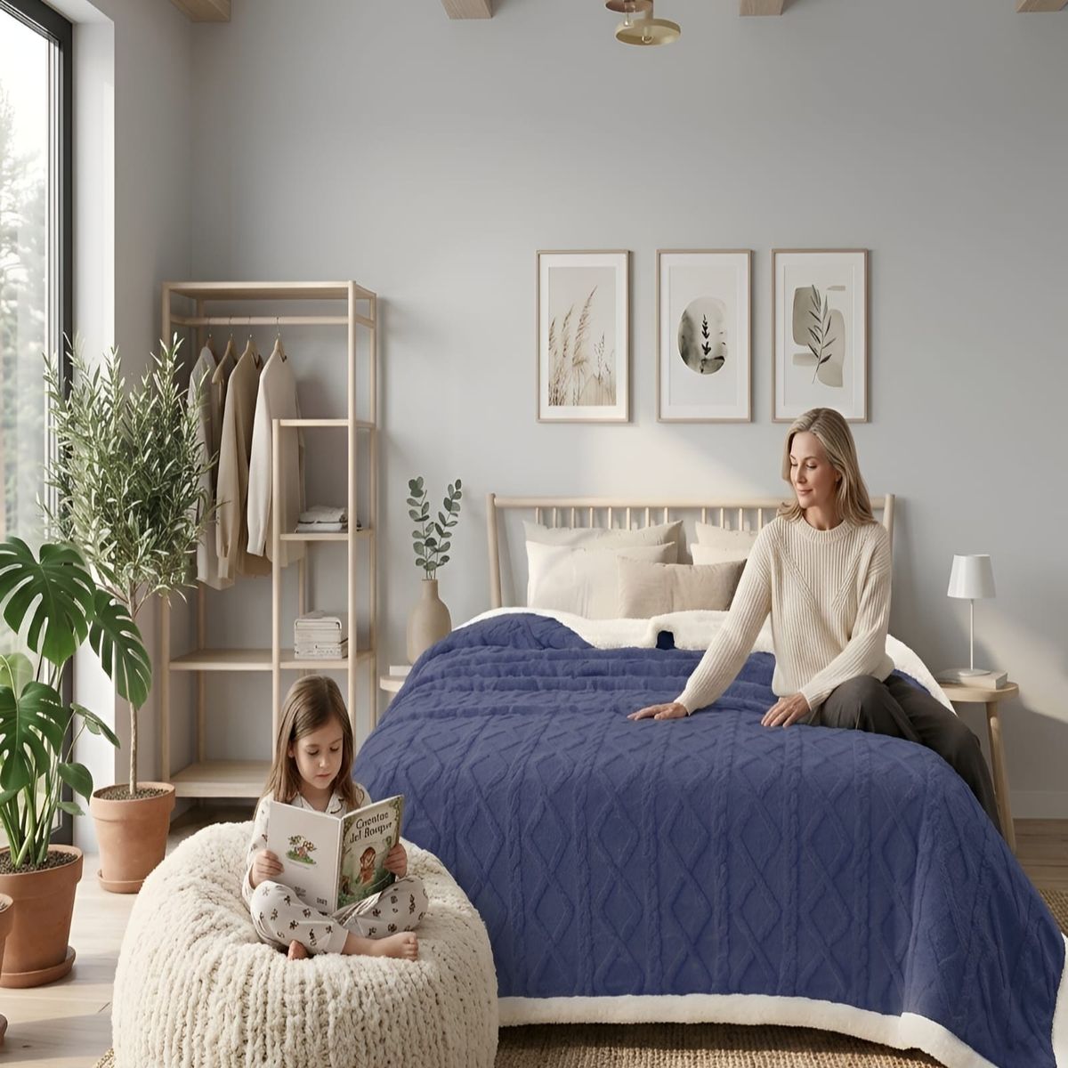 GENERICO - Frazada Sherpa Ultra Suave Con Relieve De Diamantes King