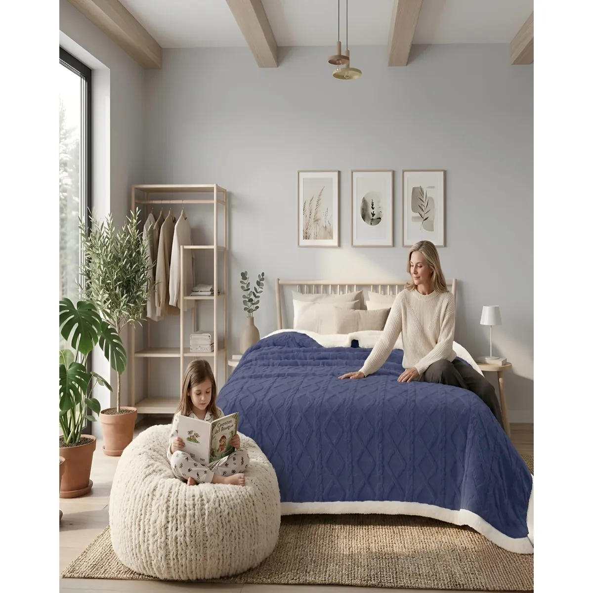GENERICO - Frazada Sherpa Ultra Suave Con Relieve De Diamantes Plaza Y Media