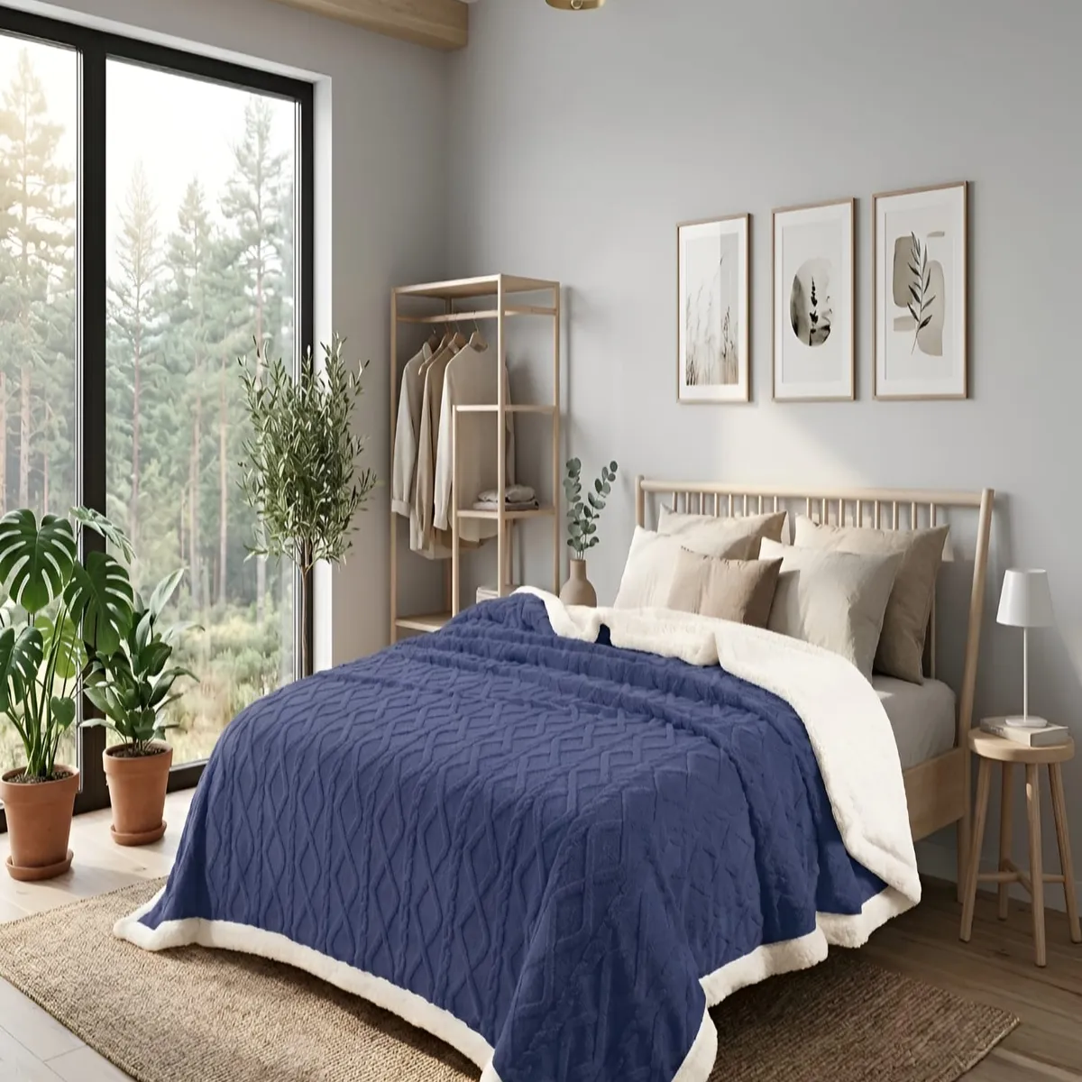 GENERICO - Frazada Sherpa Ultra Suave Con Relieve De Diamantes Plaza Y Media