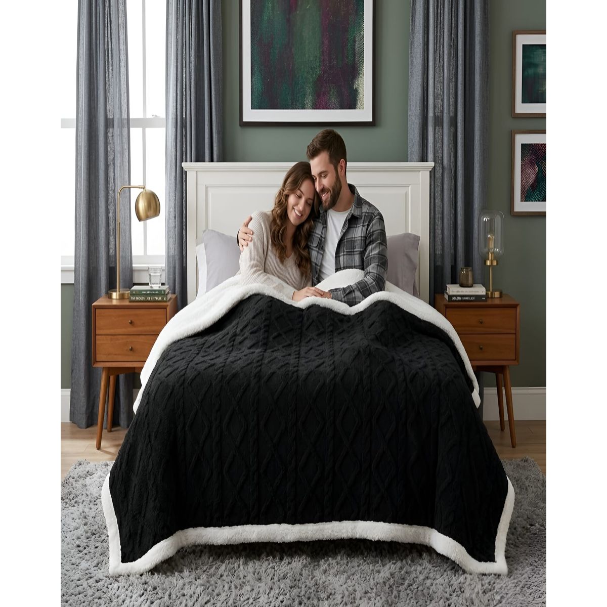 GENERICO - Frazada Sherpa Ultra Suave Con Relieve De Diamantes Plaza Y Media