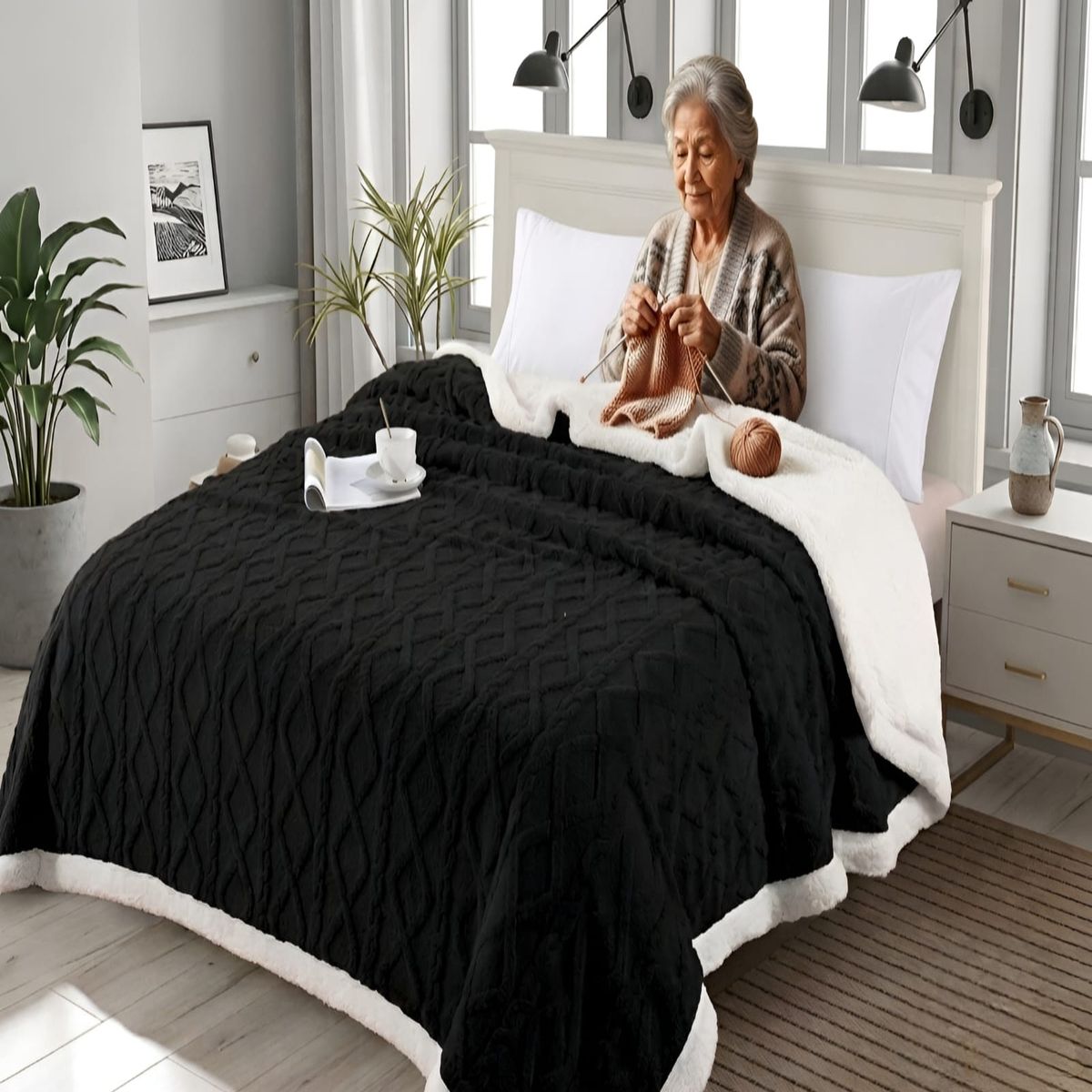 GENERICO - Frazada Sherpa Ultra Suave Con Relieve De Diamantes Plaza Y Media