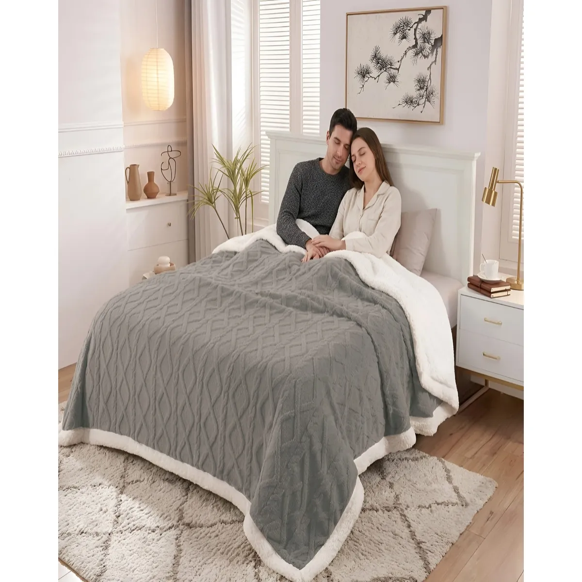 GENERICO - Frazada Sherpa Ultra Suave Con Relieve De Diamantes 2 plazas