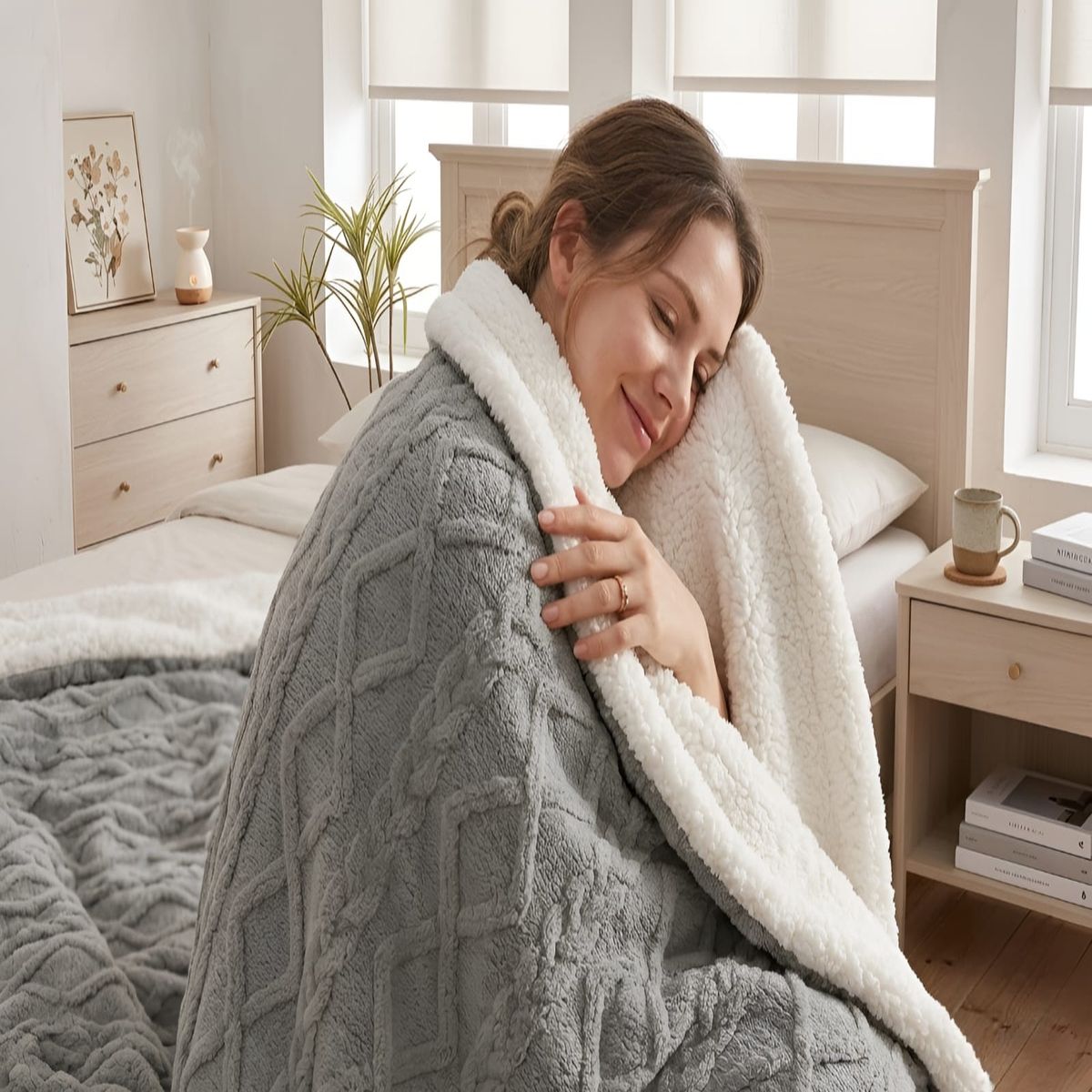 GENERICO - Frazada Sherpa Ultra Suave Con Relieve De Diamantes 2 plazas