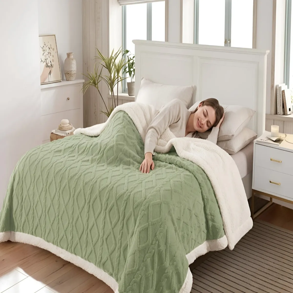 GENERICO - Frazada Sherpa Ultra Suave Con Relieve De Diamantes 2 plazas