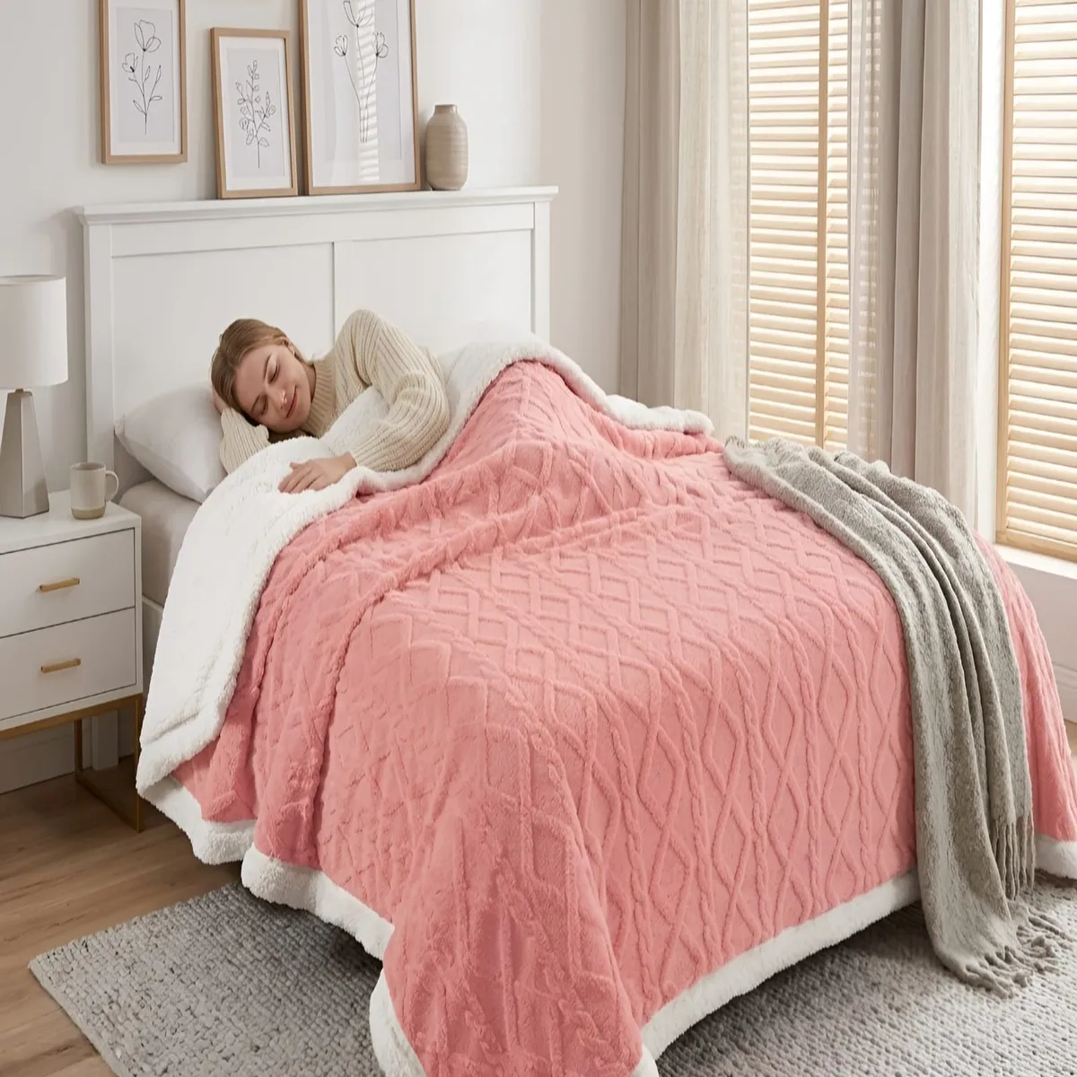 GENERICO - Frazada Sherpa Ultra Suave Con Relieve De Diamantes King