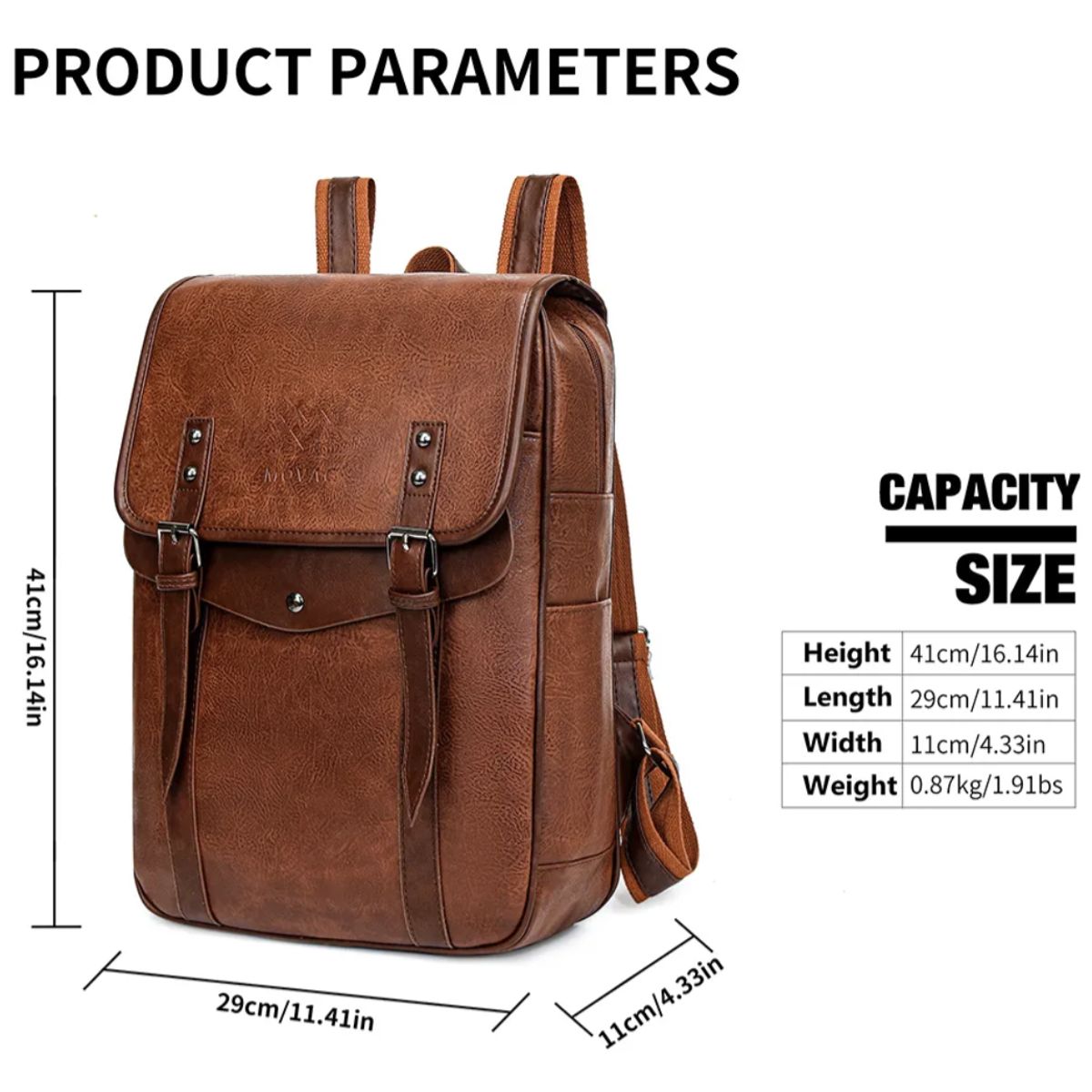 MOMO - Mochila Clásica Urbana 24l Eco Cuero Hombre Fashion Design 8520