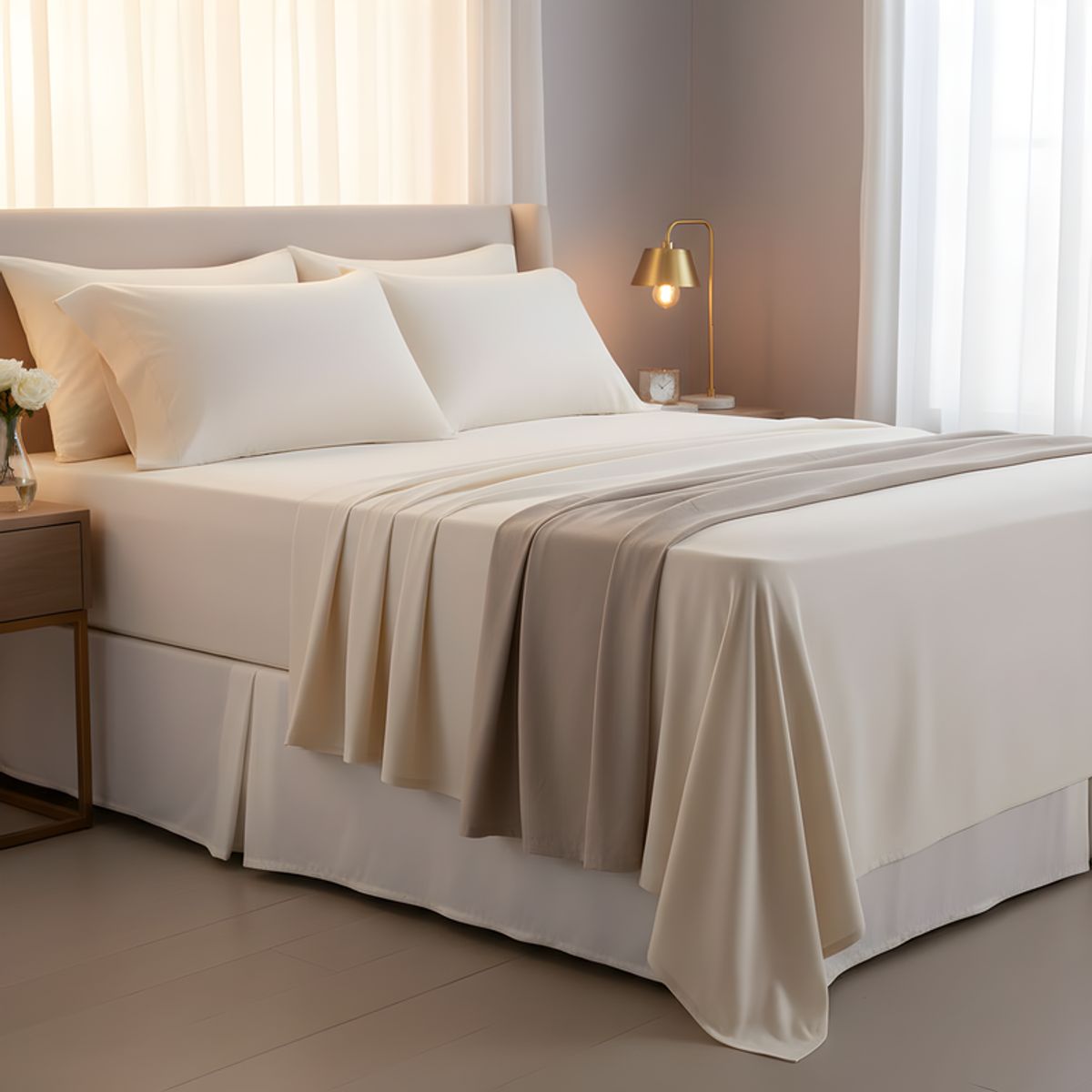 O&H ORIGINAL HOME - Juego de sábanas crema microfibra 2 Plazas