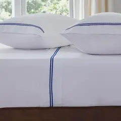 O&H ORIGINAL HOME - Juego de sábanas blanca con bordado azul 1 Plaza