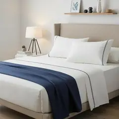 O&H ORIGINAL HOME - Juego de sábanas blanca con bordado azul 2 Plazas