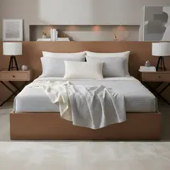 O&H ORIGINAL HOME - Juego de sábanas rayada gris microfibra King