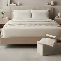 O&H ORIGINAL HOME - Juego de sábanas rayada beige microfibra 2 Plazas