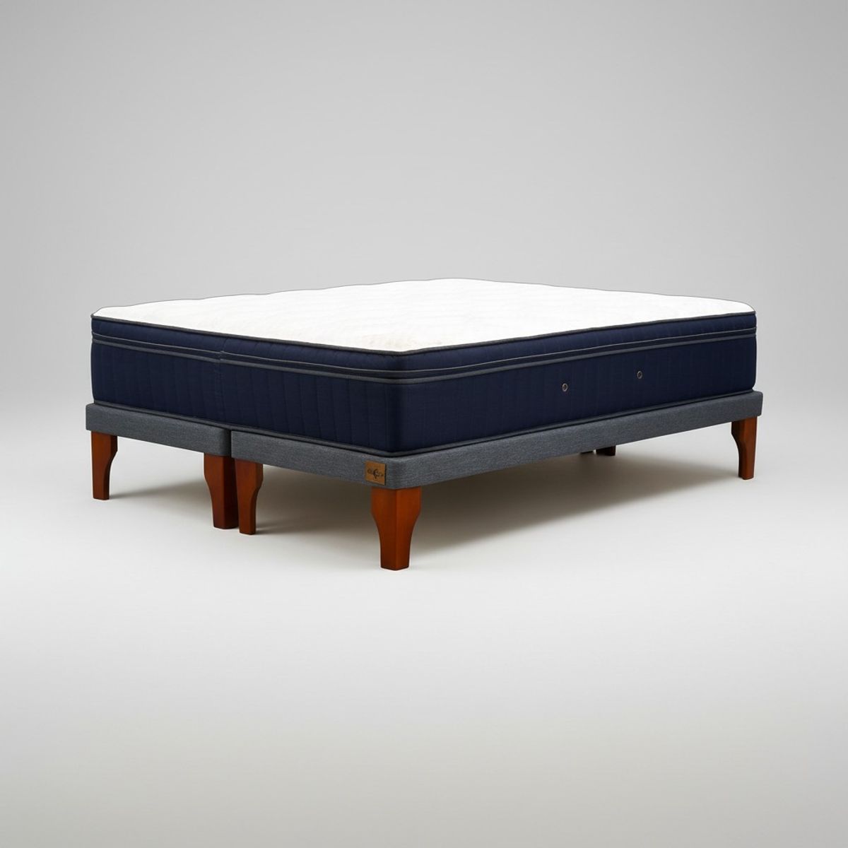BLOCCARE - Cama King Box 8 cm + Colchon CIC L200 cm -  Premium / Con Refuerzo - Pata de Madera 24cm(Gris)