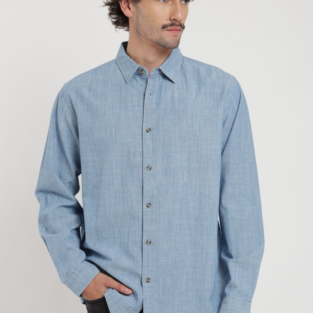 FROENS - Camisa manga larga Chambray celeste Froens