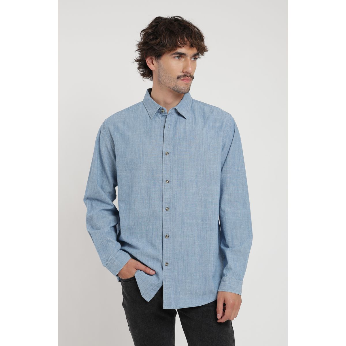 FROENS - Camisa manga larga Chambray celeste Froens