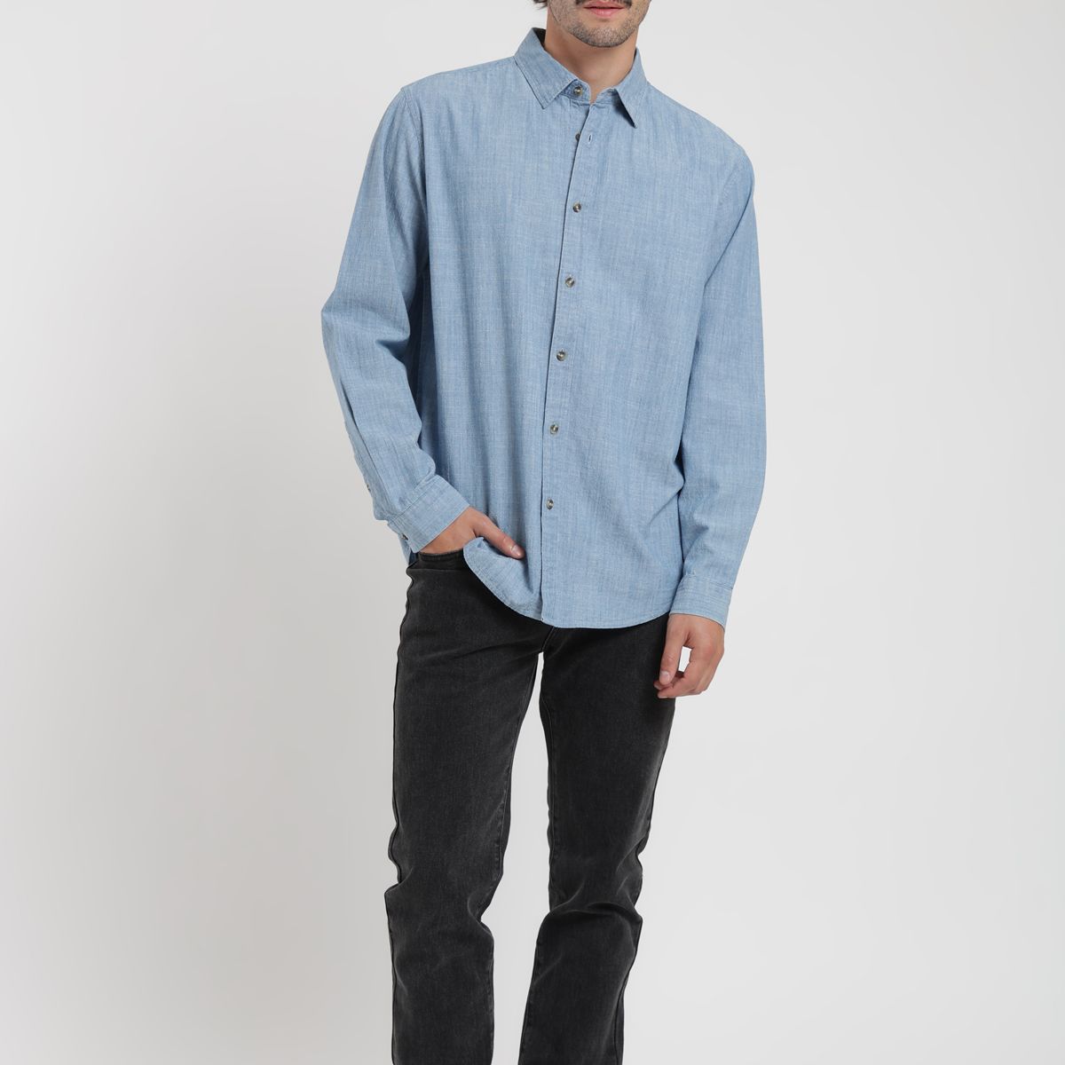 FROENS - Camisa manga larga Chambray celeste Froens