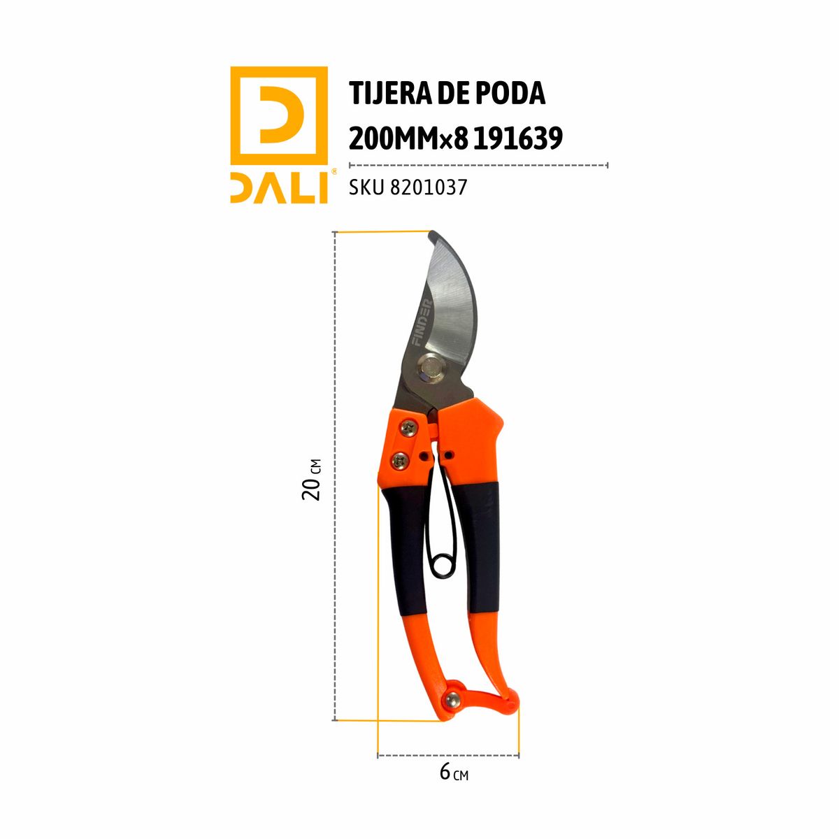DALI - Tijera de Poda 200 mm 8” Tijera para Podar Plantas y Jardín Herramienta Jardinería 191639