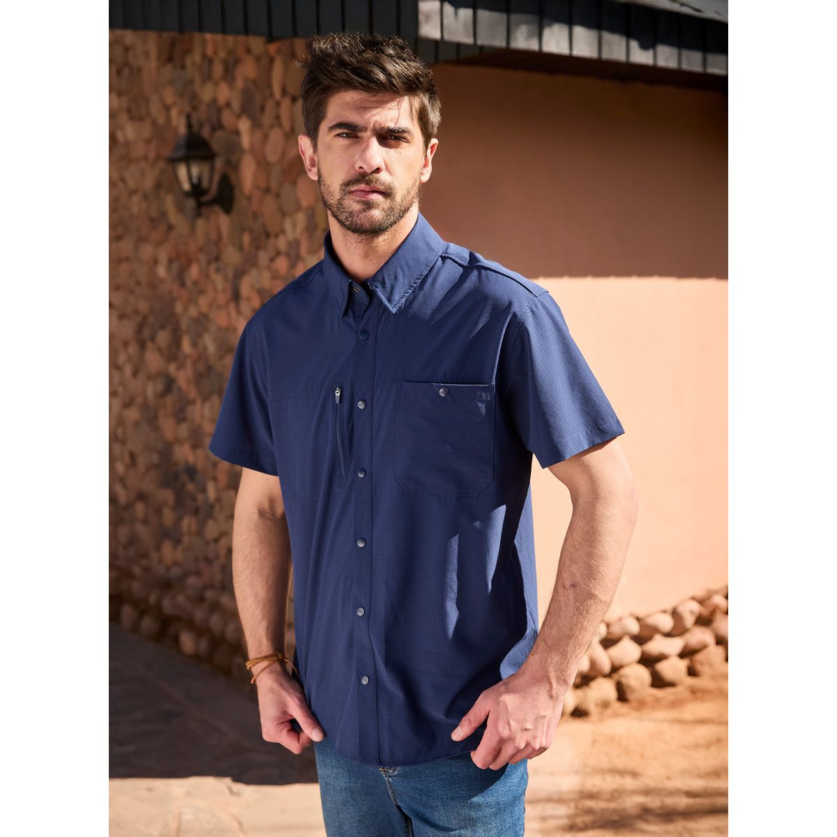PJACK - Camisa Hombre Deportivo Azul Pjack