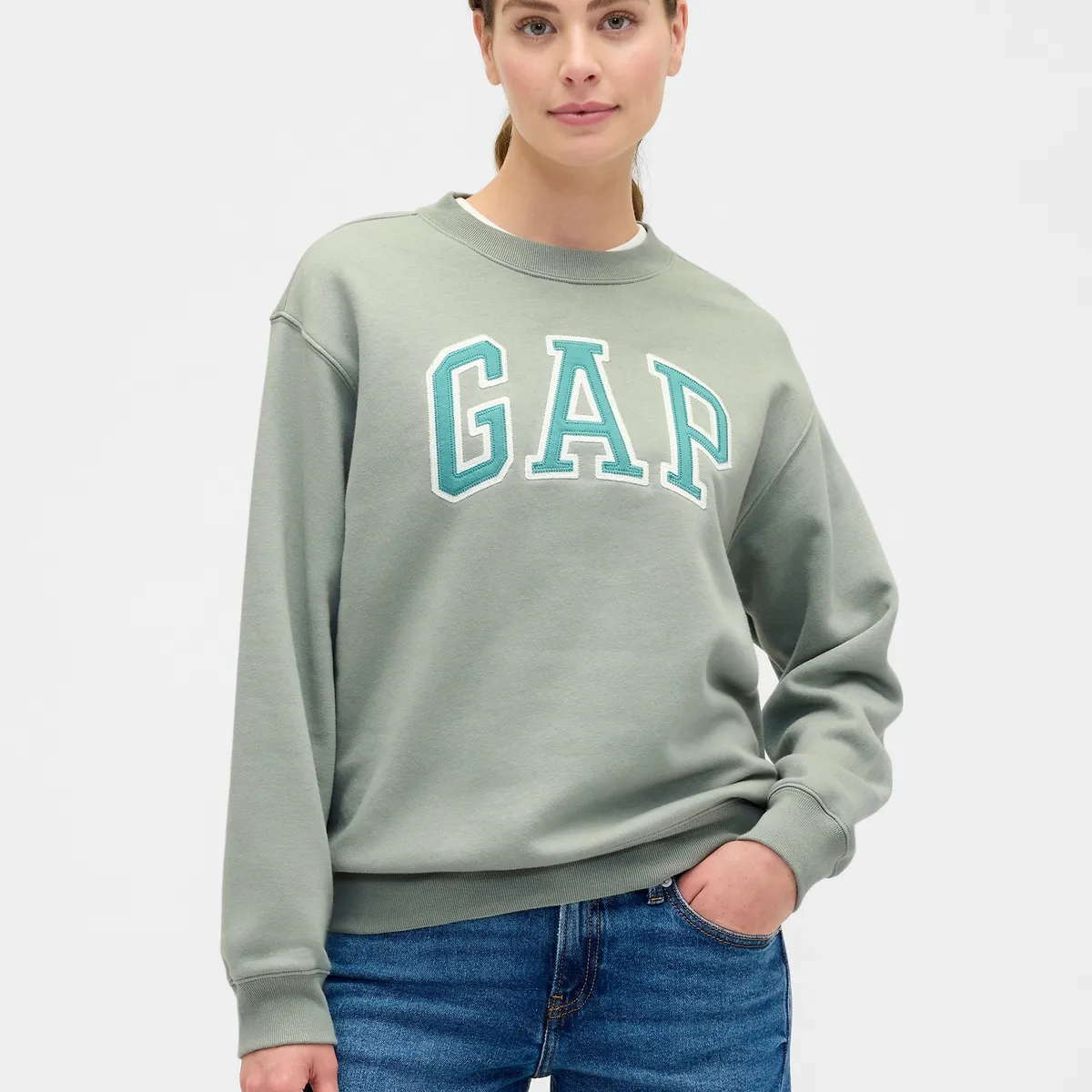 GAP - Polerón Mujer Logo Crew Verde Gap