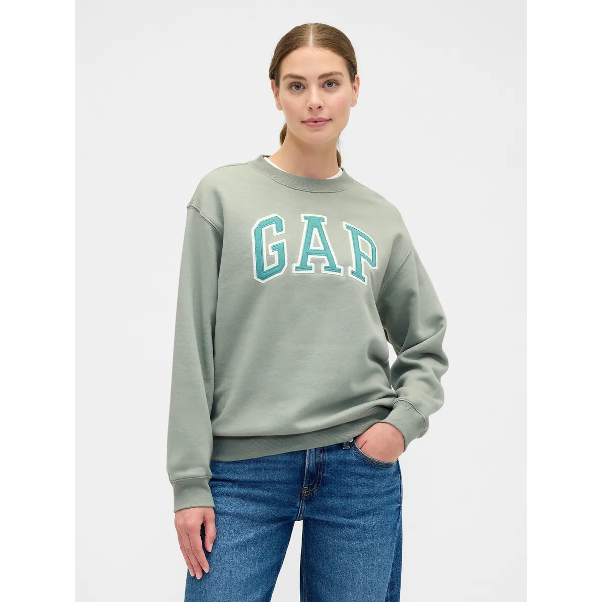 GAP - Polerón Mujer Logo Crew Verde Gap