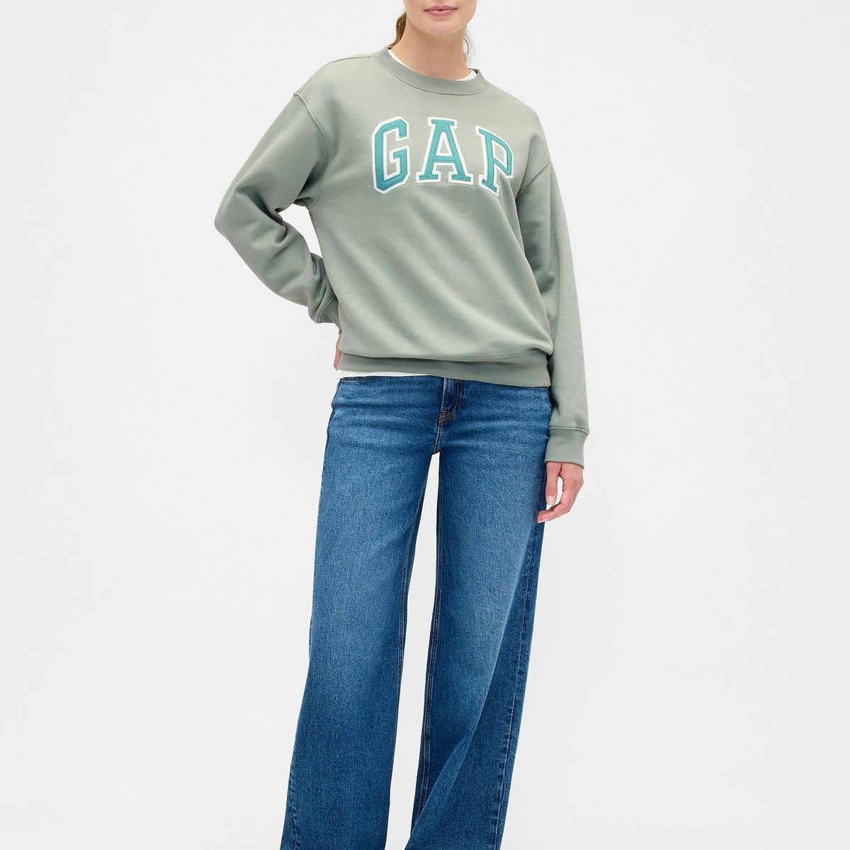 GAP - Polerón Mujer Logo Crew Verde Gap