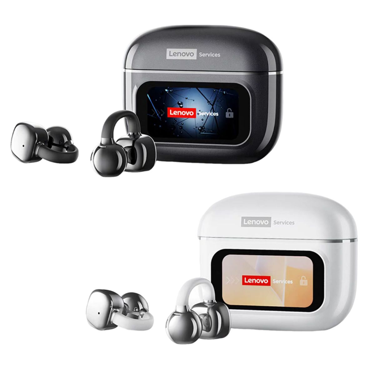 LENOVO - Set 2 De Audífonos Lenovo Clip Max RS107 TWS  Bluetooth 6.0 Negro y Blanco