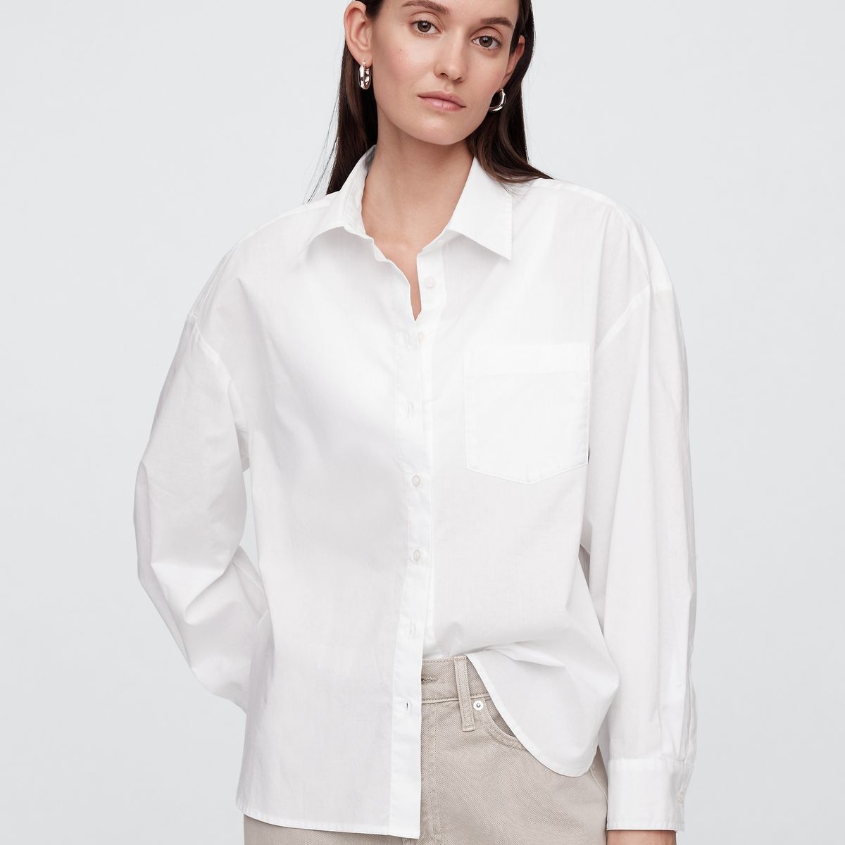 GAP - Blusa Mujer Gap Manga Larga Poplin Blanco