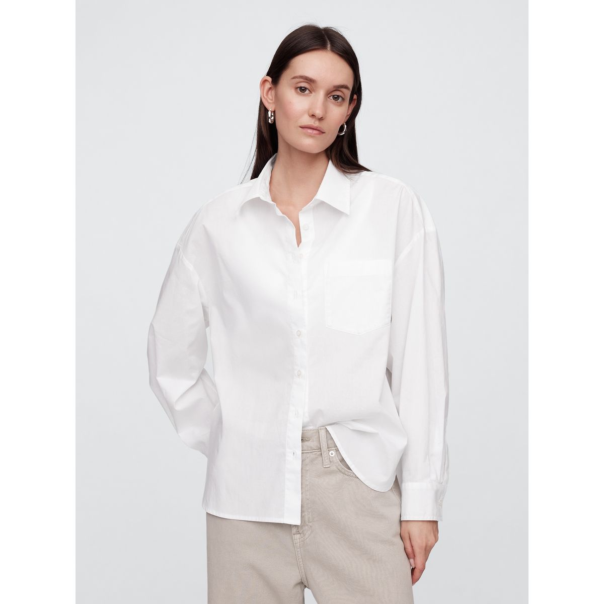 GAP - Blusa Mujer Gap Manga Larga Poplin Blanco