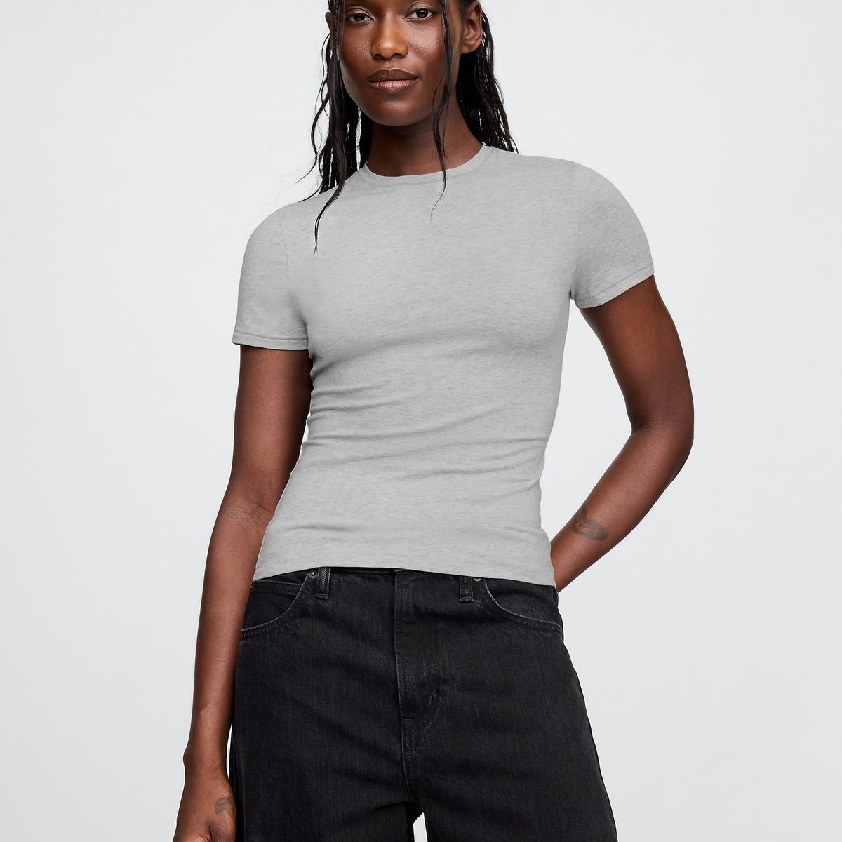 GAP - Polera Mujer Gap Manga Corta Gris