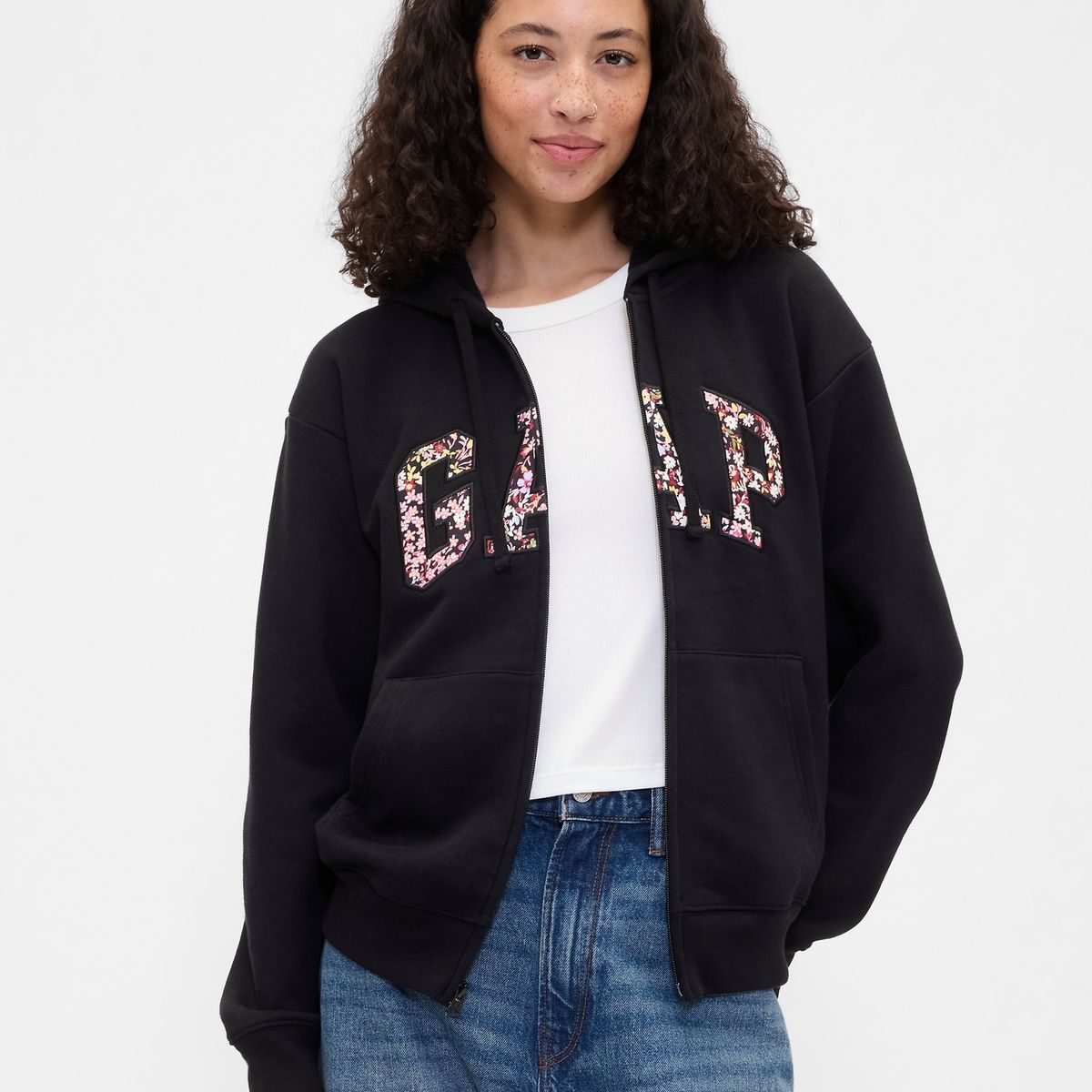 GAP - Polerón Mujer Con Gorro Con Cierre Logo Negro Gap