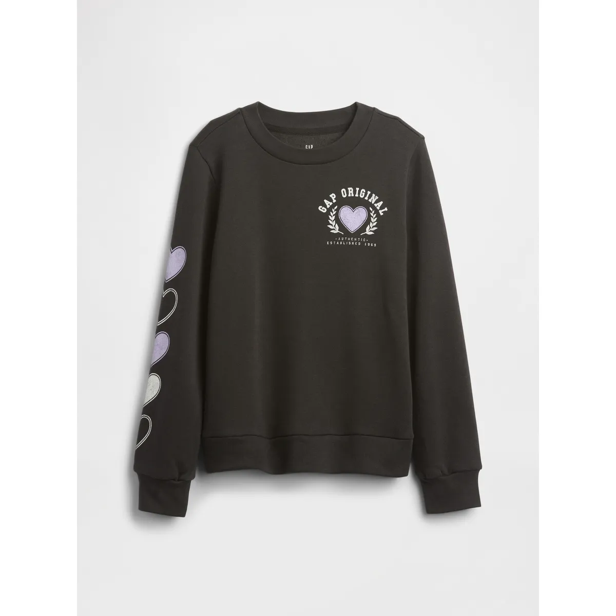 GAP - Polerón Niña Sin Gorro Sin Cierre Logo Crew Negro Gap