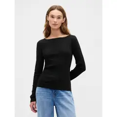 GAP - Polera Mujer Manga Larga Boatneck Negro