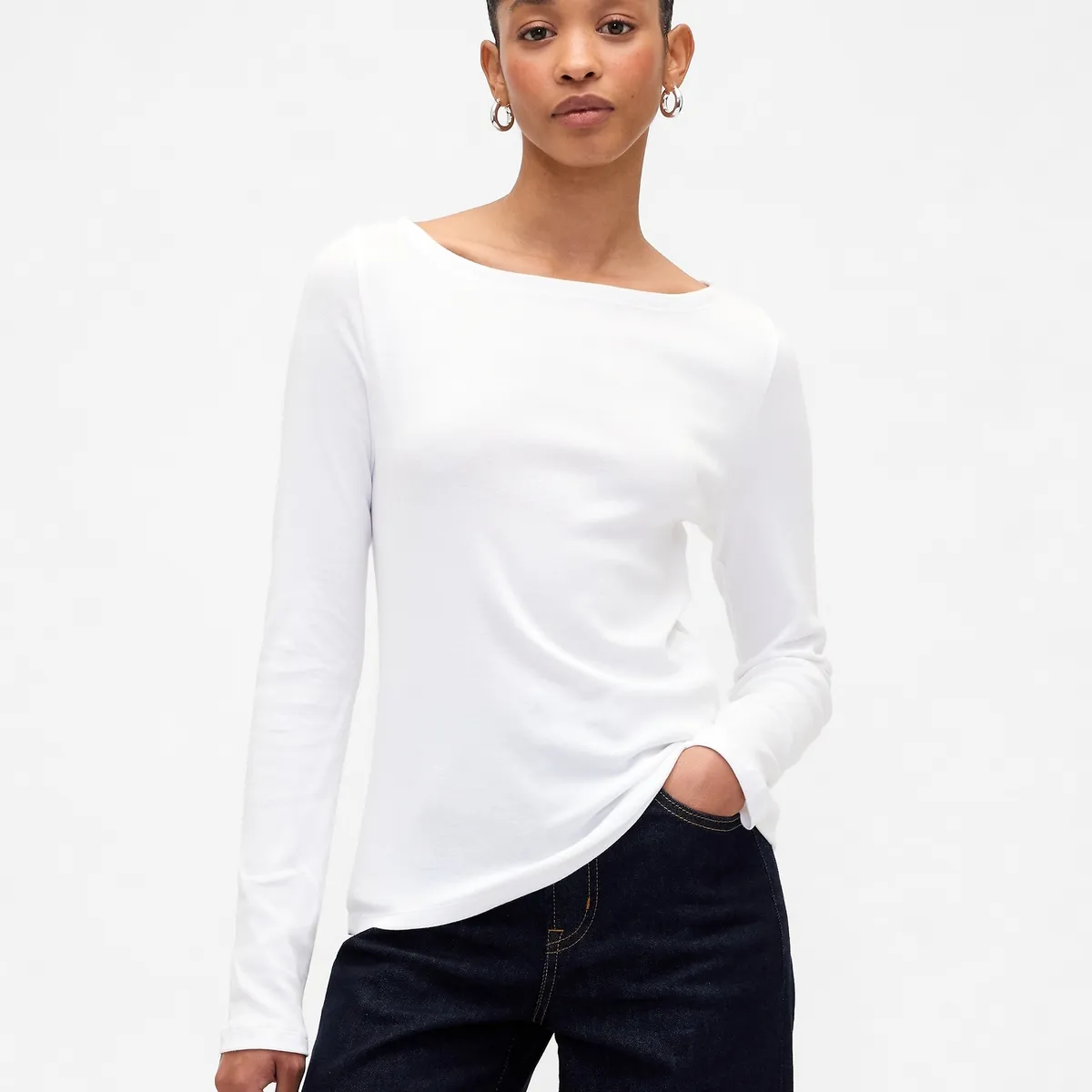 GAP - Polera Mujer Gap Manga Larga Boatneck Blanco