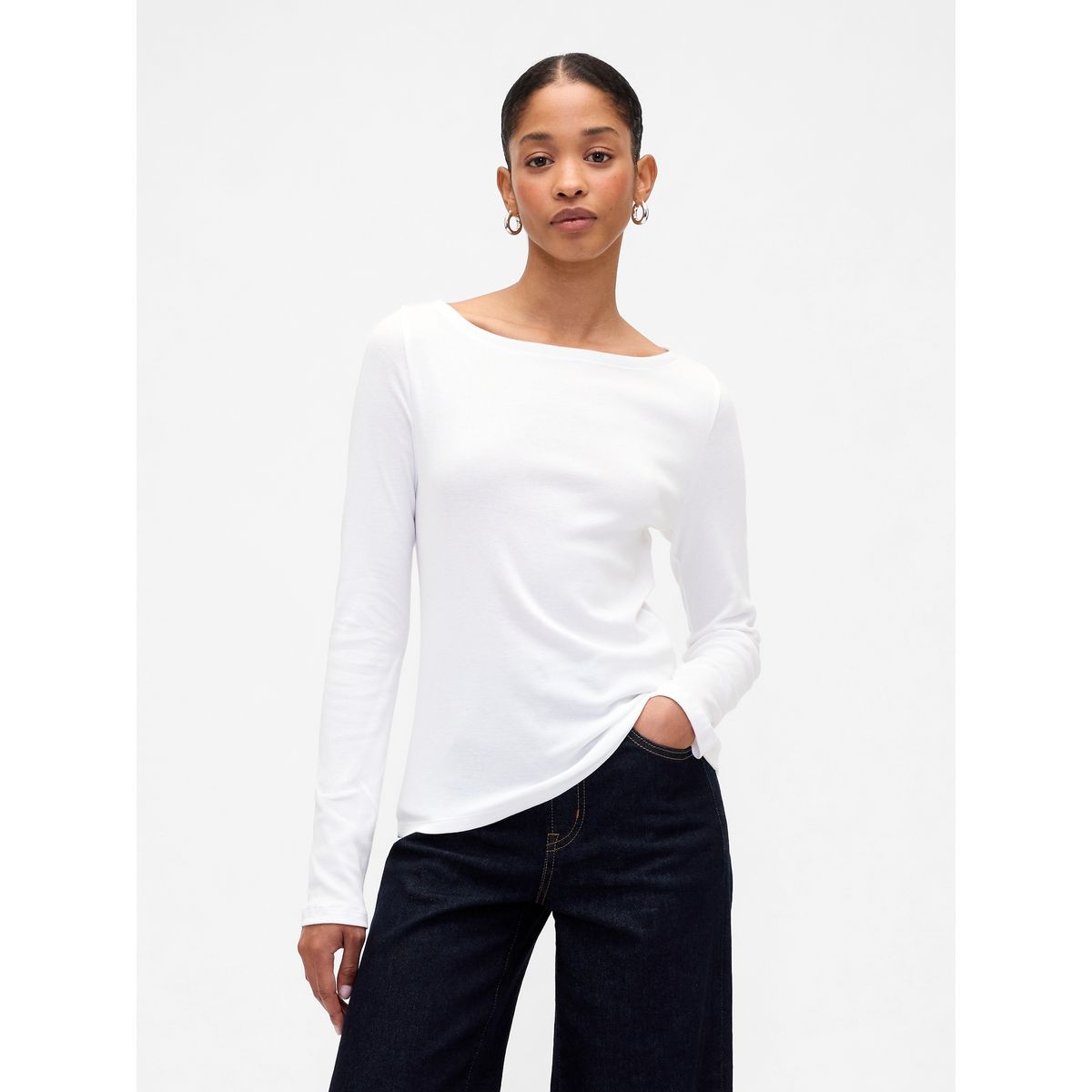 GAP - Polera Mujer Gap Manga Larga Boatneck Blanco