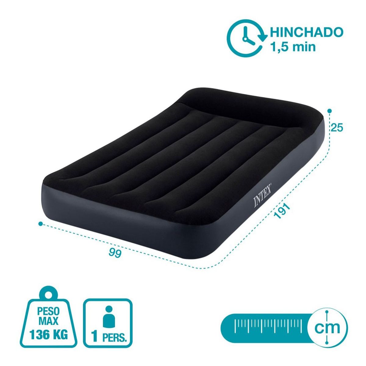 INTEX - Colchón Inflable Twin Pillow Rest Classic Airbed Intex