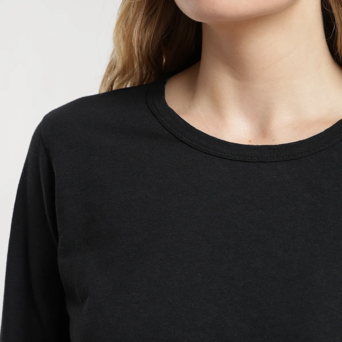 FROENS - Polera mujer manga larga Lino negro Froens