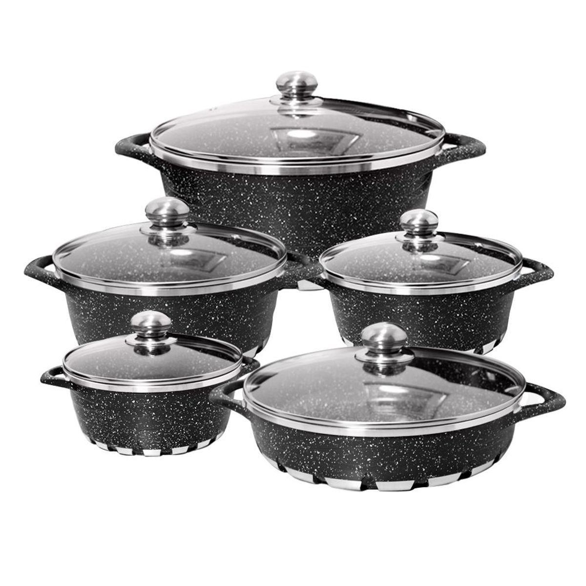 GENERICO - Batería Cocina 10 Piezas Altas Granito Antiadherente Negra