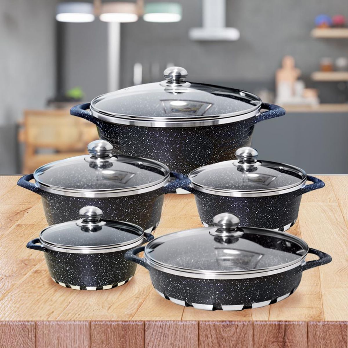 GENERICO - Batería Cocina 10 Piezas Altas Granito Antiadherente Negra