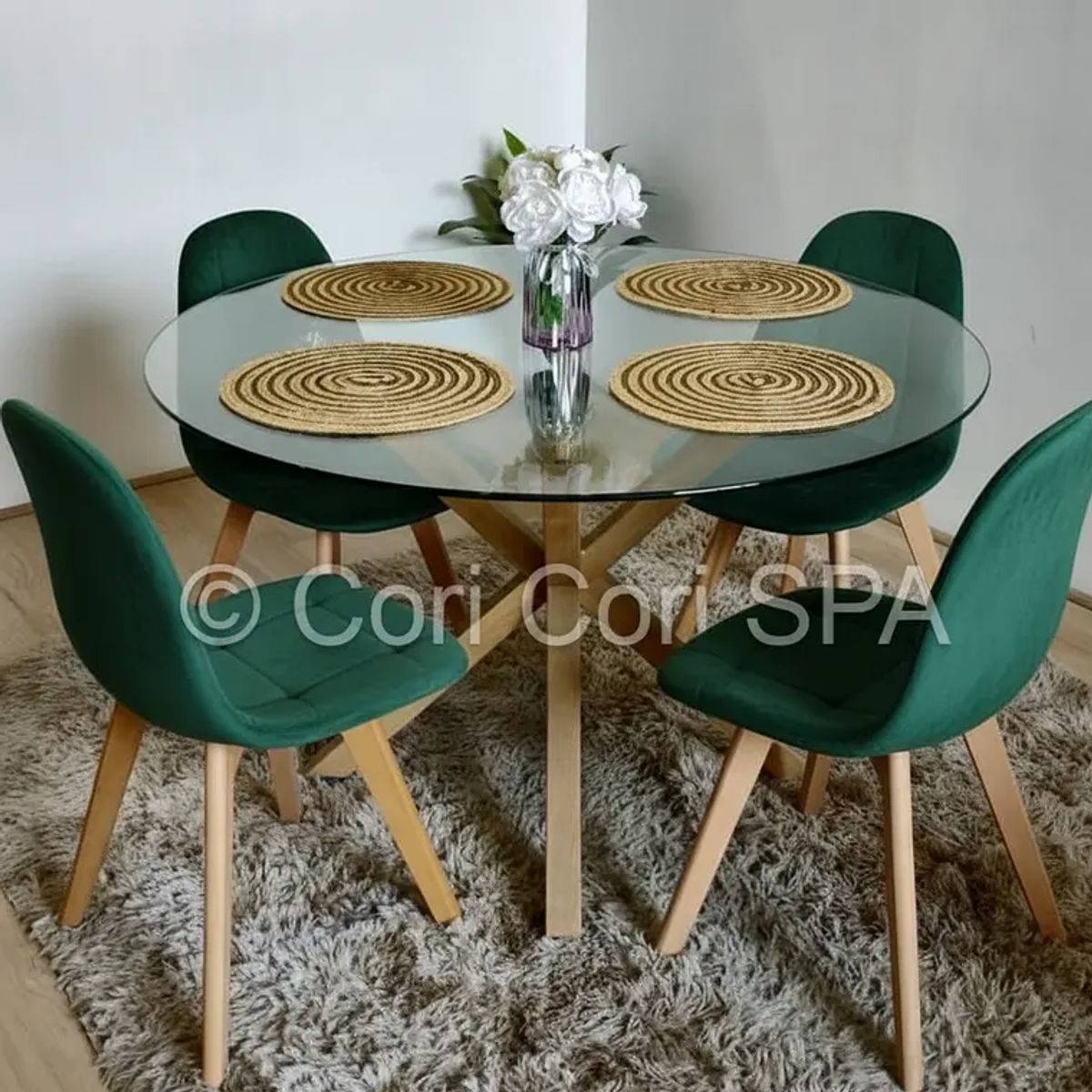 CORI CORI - Comedor Warwick 100cm + 4 Sillas Capitonne Velvet