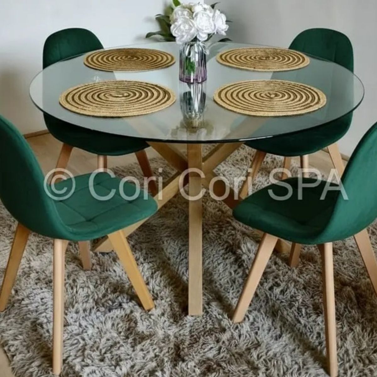 CORI CORI - Comedor Warwick 100cm + 4 Sillas Capitonne Velvet
