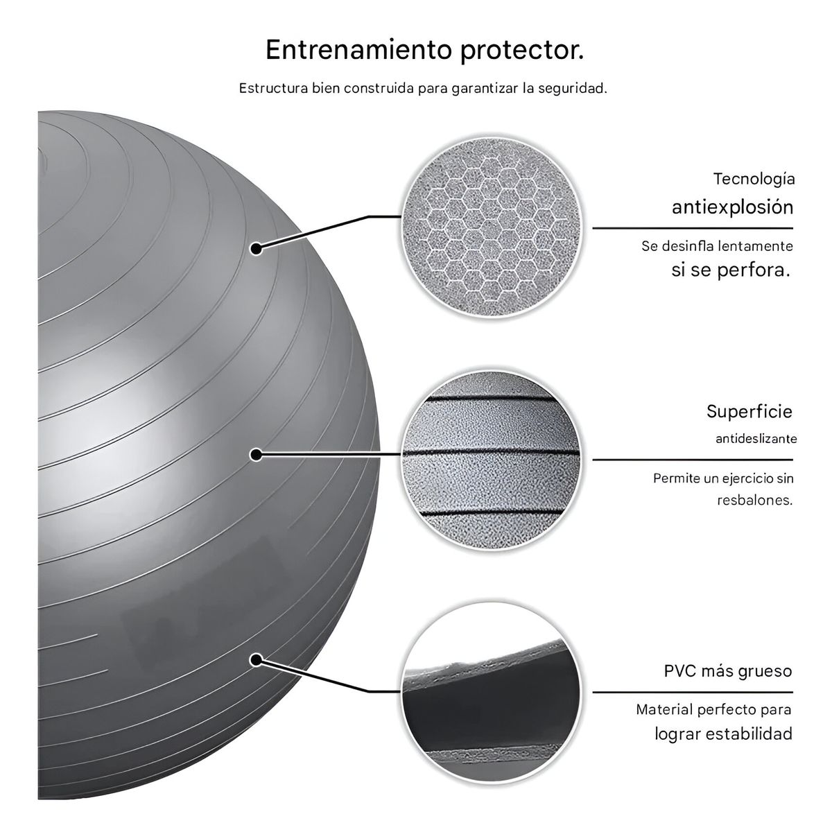 GENERICO - Pelota Balón 55cm Pilates Yoga ejercicio más Inflador - Color Gris
