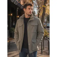 PANAMA JACK - Chaqueta Hombre Waxed Gorro Casual Verde