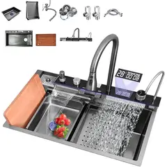 GREENPRO - Lavaplatos Fregadero Digital 7 Modos Acero Inoxidable Lavavasos Termómetro Escurridor