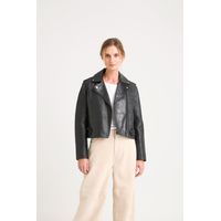 Vélez Chaqueta Claire Tejida Cuero Mujer Silueta Biker Negro
